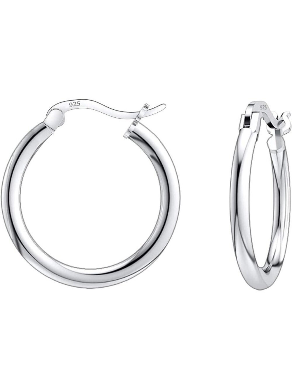 Sterling Silver Round Hoop Earrings for Women & Men - 10MM to 25MM Sizes